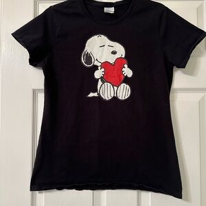 Black T-Shirt with Snoopy and Red Heart for Valentines!